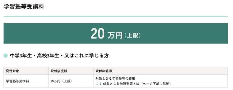 受験生チャレンジ支援貸付事業サイトの学習塾等受講料