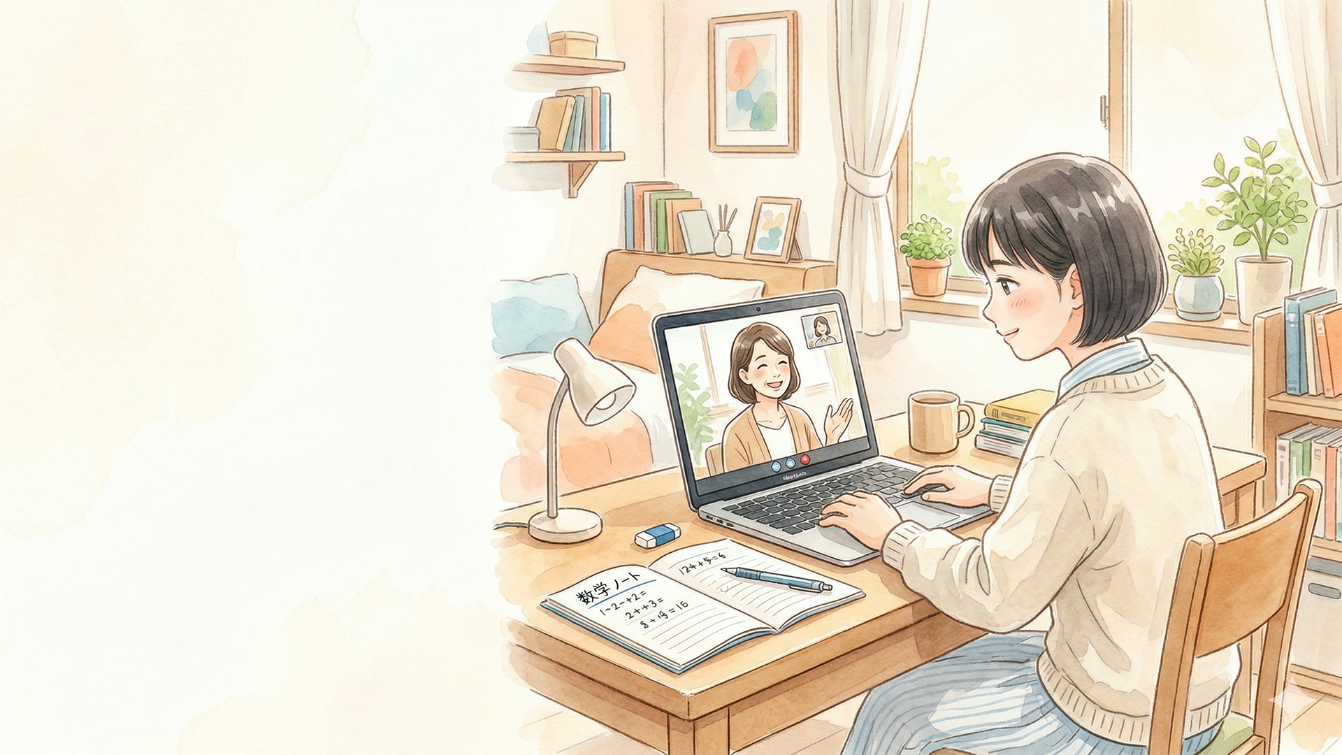 自宅でリラックスしてオンライン学習をする子ども